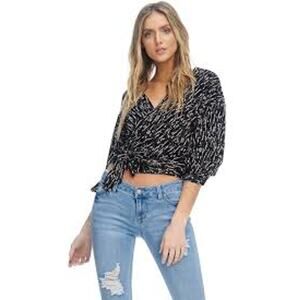 ANAMA Black Brown White Wrap Blouse Women's M NWT